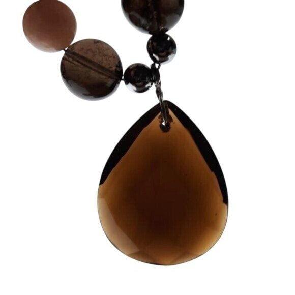 Faceted Teardrop Smokey Quartz Necklace Rhodonite Faux Pearls Silver - Picture 4 of 7